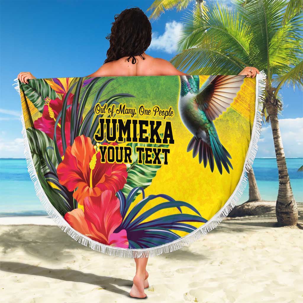 Personalized Jamaica Crocodile Hummingbird Beach Blanket Tropical Flowers Grunge Flag - Wonder Print Shop
