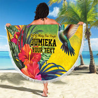 Personalized Jamaica Crocodile Hummingbird Beach Blanket Tropical Flowers Grunge Flag - Wonder Print Shop