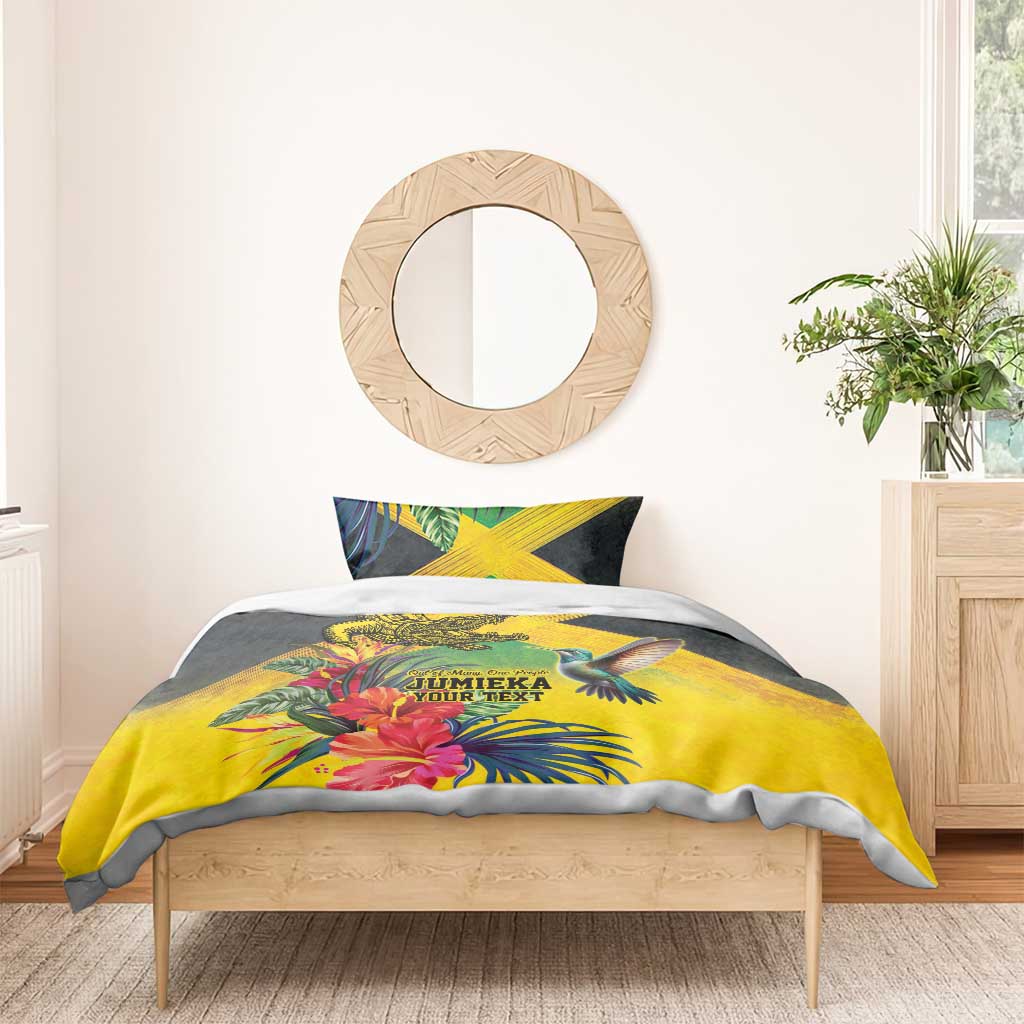 Personalized Jamaica Crocodile Hummingbird Bedding Set Tropical Flowers Grunge Flag - Wonder Print Shop