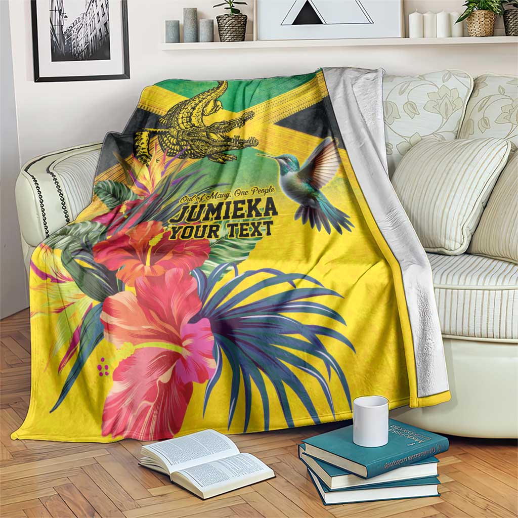 Personalized Jamaica Crocodile Hummingbird Blanket Tropical Flowers Grunge Flag - Wonder Print Shop