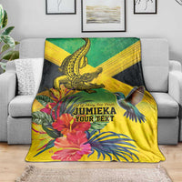 Personalized Jamaica Crocodile Hummingbird Blanket Tropical Flowers Grunge Flag - Wonder Print Shop