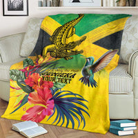 Personalized Jamaica Crocodile Hummingbird Blanket Tropical Flowers Grunge Flag - Wonder Print Shop