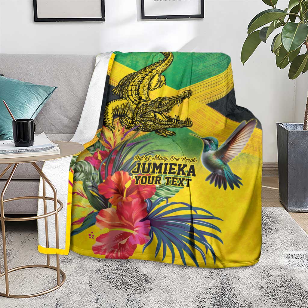 Personalized Jamaica Crocodile Hummingbird Blanket Tropical Flowers Grunge Flag - Wonder Print Shop