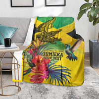 Personalized Jamaica Crocodile Hummingbird Blanket Tropical Flowers Grunge Flag - Wonder Print Shop