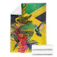 Personalized Jamaica Crocodile Hummingbird Blanket Tropical Flowers Grunge Flag - Wonder Print Shop