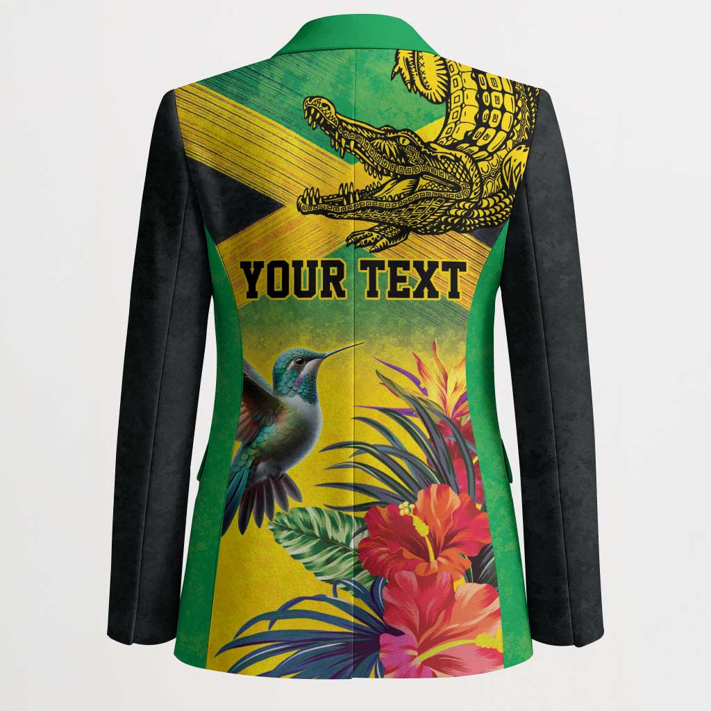 Personalized Jamaica Crocodile Hummingbird Blazer Tropical Flowers Grunge Flag - Wonder Print Shop