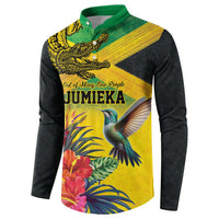 Personalized Jamaica Crocodile Hummingbird Button Sweatshirt Tropical Flowers Grunge Flag - Wonder Print Shop