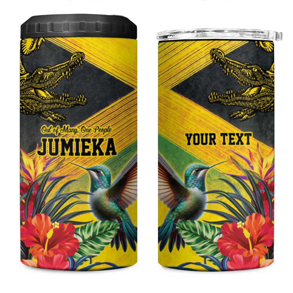 Personalized Jamaica Crocodile Hummingbird 4 in 1 Can Cooler Tumbler Tropical Flowers Grunge Flag - Wonder Print Shop