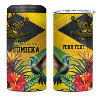Personalized Jamaica Crocodile Hummingbird 4 in 1 Can Cooler Tumbler Tropical Flowers Grunge Flag - Wonder Print Shop