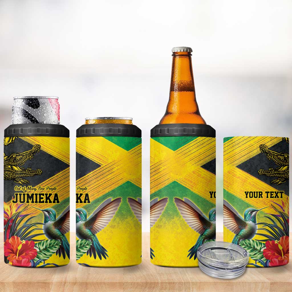 Personalized Jamaica Crocodile Hummingbird 4 in 1 Can Cooler Tumbler Tropical Flowers Grunge Flag - Wonder Print Shop