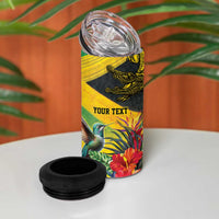 Personalized Jamaica Crocodile Hummingbird 4 in 1 Can Cooler Tumbler Tropical Flowers Grunge Flag - Wonder Print Shop