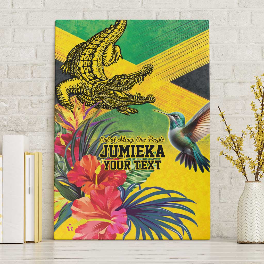Personalized Jamaica Crocodile Hummingbird Canvas Wall Art Tropical Flowers Grunge Flag - Wonder Print Shop