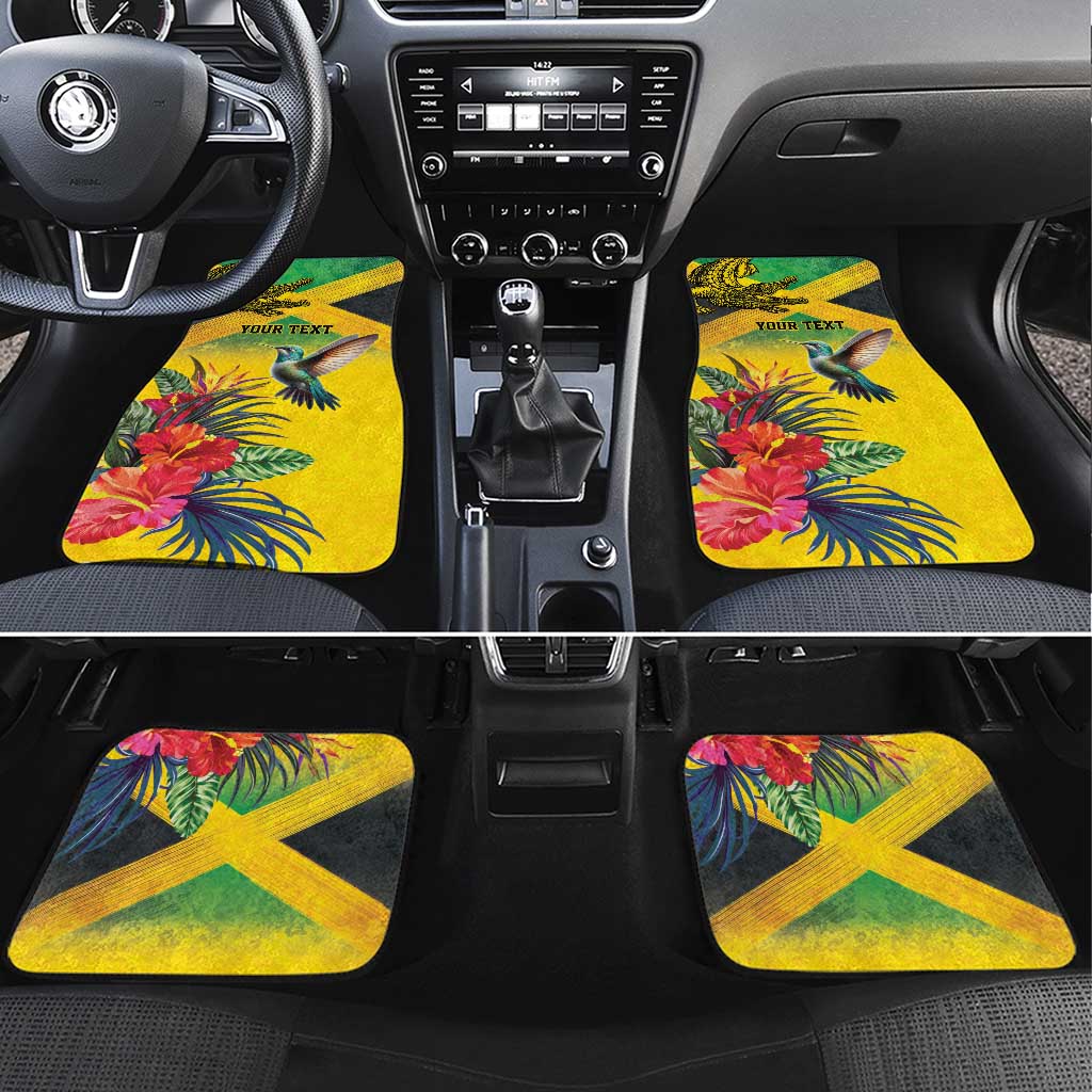 Personalized Jamaica Crocodile Hummingbird Car Mats Tropical Flowers Grunge Flag - Wonder Print Shop