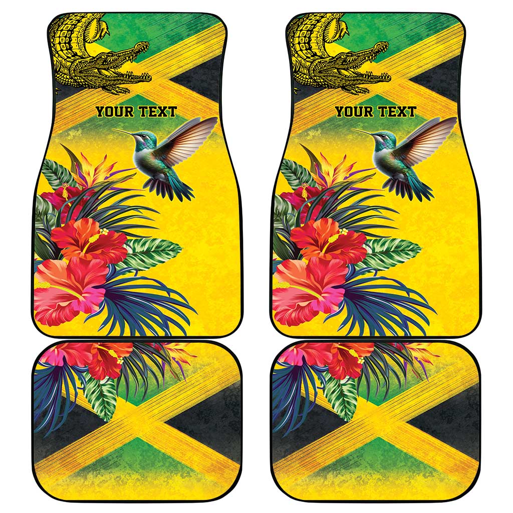 Personalized Jamaica Crocodile Hummingbird Car Mats Tropical Flowers Grunge Flag - Wonder Print Shop