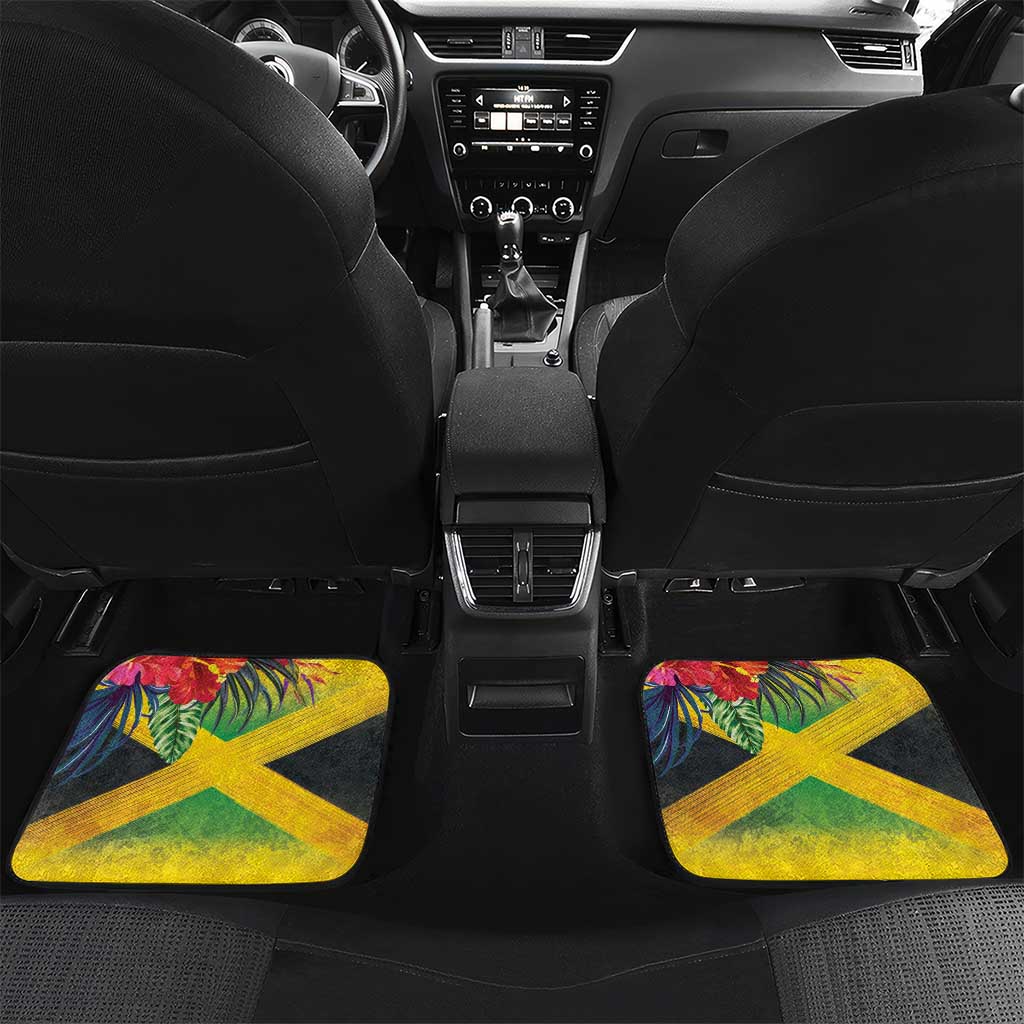 Personalized Jamaica Crocodile Hummingbird Car Mats Tropical Flowers Grunge Flag - Wonder Print Shop