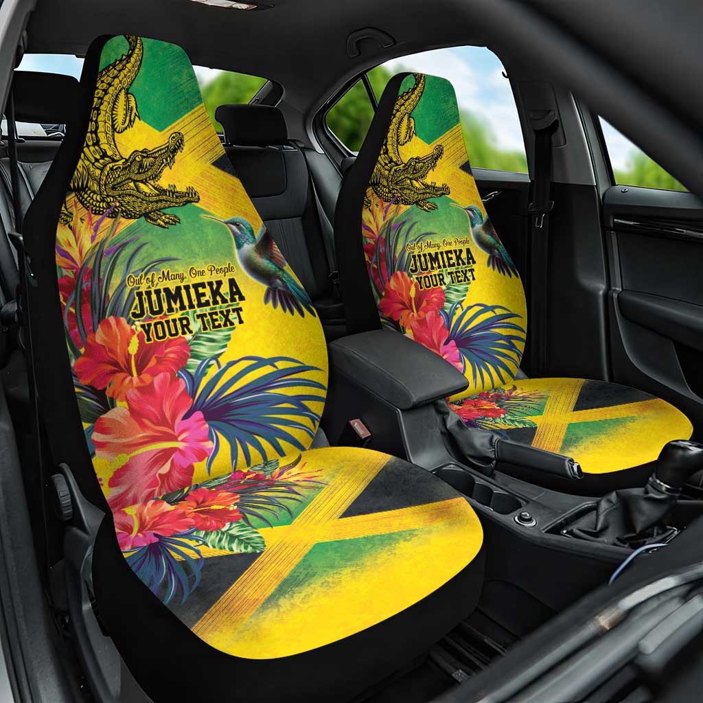 Personalized Jamaica Crocodile Hummingbird Car Seat Cover Tropical Flowers Grunge Flag - Wonder Print Shop