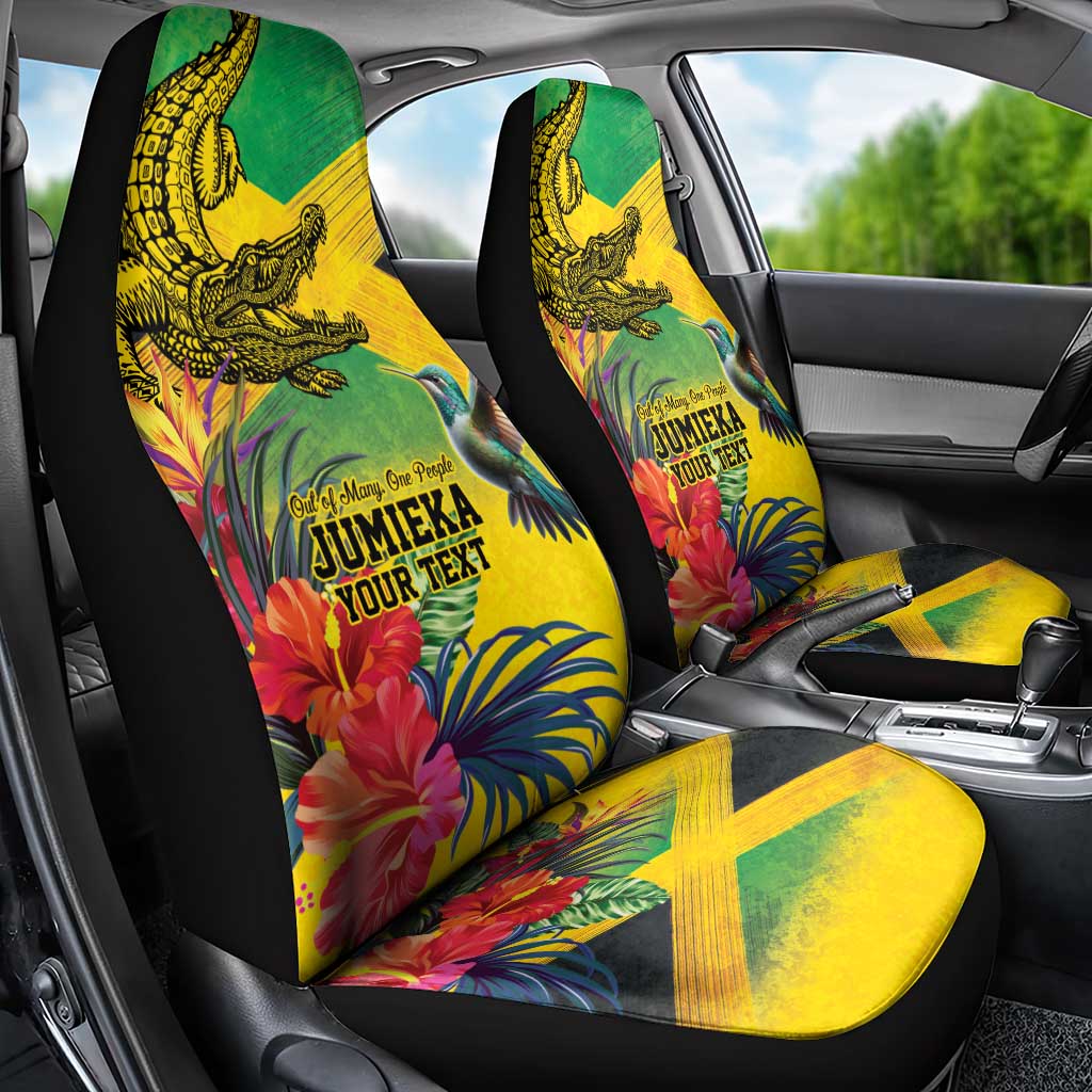 Personalized Jamaica Crocodile Hummingbird Car Seat Cover Tropical Flowers Grunge Flag - Wonder Print Shop