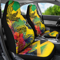 Personalized Jamaica Crocodile Hummingbird Car Seat Cover Tropical Flowers Grunge Flag - Wonder Print Shop