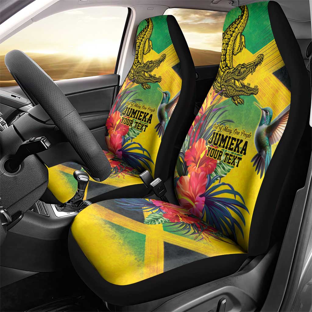 Personalized Jamaica Crocodile Hummingbird Car Seat Cover Tropical Flowers Grunge Flag - Wonder Print Shop