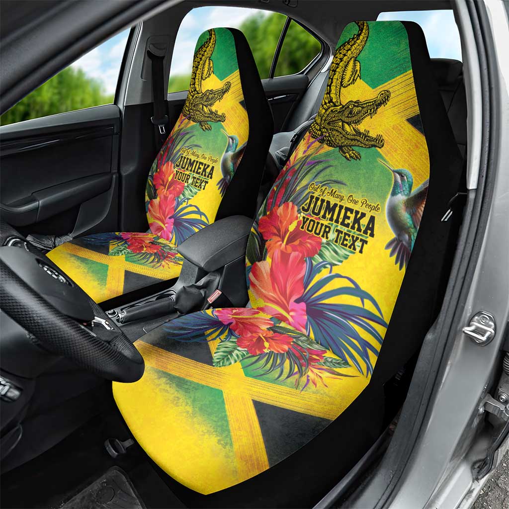 Personalized Jamaica Crocodile Hummingbird Car Seat Cover Tropical Flowers Grunge Flag - Wonder Print Shop