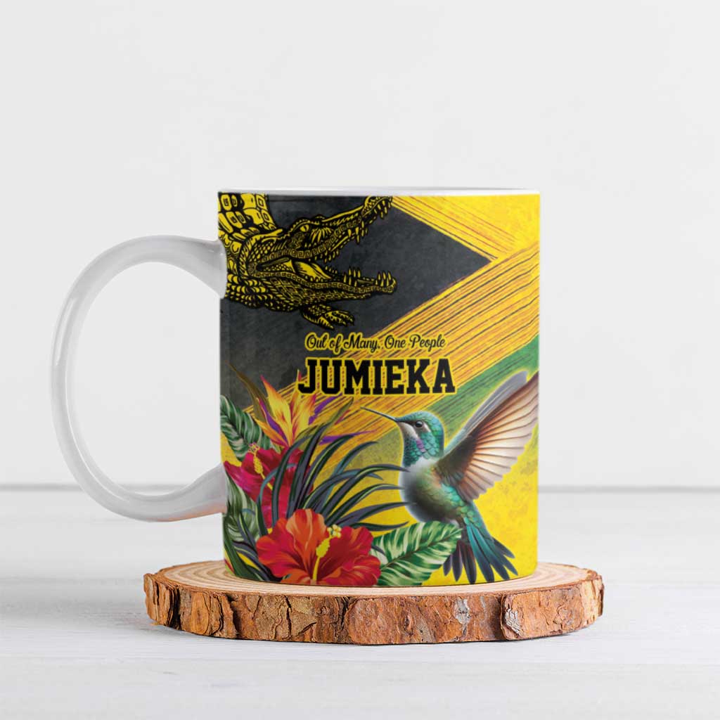 Personalized Jamaica Crocodile Hummingbird Ceramic Mug Tropical Flowers Grunge Flag - Wonder Print Shop