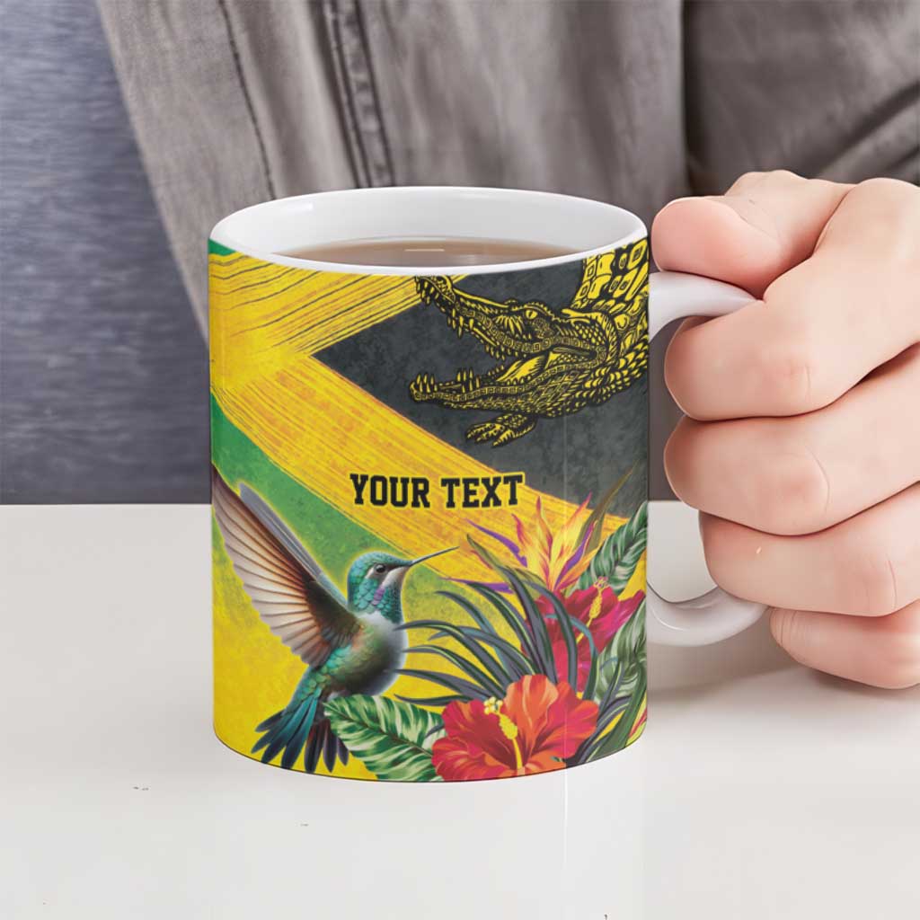 Personalized Jamaica Crocodile Hummingbird Ceramic Mug Tropical Flowers Grunge Flag - Wonder Print Shop