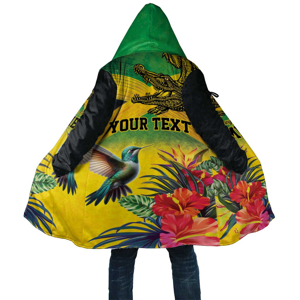 Personalized Jamaica Crocodile Hummingbird Cloak Tropical Flowers Grunge Flag - Wonder Print Shop