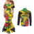 Personalized Jamaica Crocodile Hummingbird Couples Matching Mermaid Dress and Long Sleeve Button Shirt Tropical Flowers Grunge Flag - Wonder Print Shop