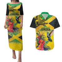 Personalized Jamaica Crocodile Hummingbird Couples Matching Puletasi and Hawaiian Shirt Tropical Flowers Grunge Flag - Wonder Print Shop
