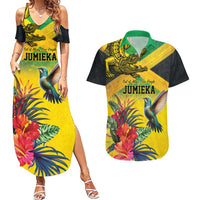 Personalized Jamaica Crocodile Hummingbird Couples Matching Summer Maxi Dress and Hawaiian Shirt Tropical Flowers Grunge Flag - Wonder Print Shop