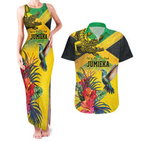 Personalized Jamaica Crocodile Hummingbird Couples Matching Tank Maxi Dress and Hawaiian Shirt Tropical Flowers Grunge Flag - Wonder Print Shop