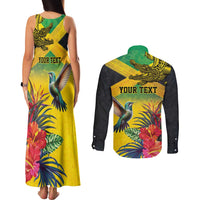 Personalized Jamaica Crocodile Hummingbird Couples Matching Tank Maxi Dress and Long Sleeve Button Shirt Tropical Flowers Grunge Flag - Wonder Print Shop