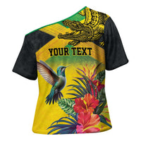 Personalized Jamaica Crocodile Hummingbird Cross Shoulder Shirt Tropical Flowers Grunge Flag - Wonder Print Shop