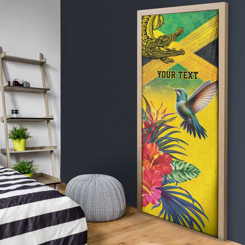 Personalized Jamaica Crocodile Hummingbird Door Cover Tropical Flowers Grunge Flag - Wonder Print Shop