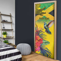 Personalized Jamaica Crocodile Hummingbird Door Cover Tropical Flowers Grunge Flag - Wonder Print Shop