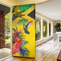 Personalized Jamaica Crocodile Hummingbird Door Cover Tropical Flowers Grunge Flag - Wonder Print Shop