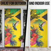 Personalized Jamaica Crocodile Hummingbird Door Cover Tropical Flowers Grunge Flag - Wonder Print Shop