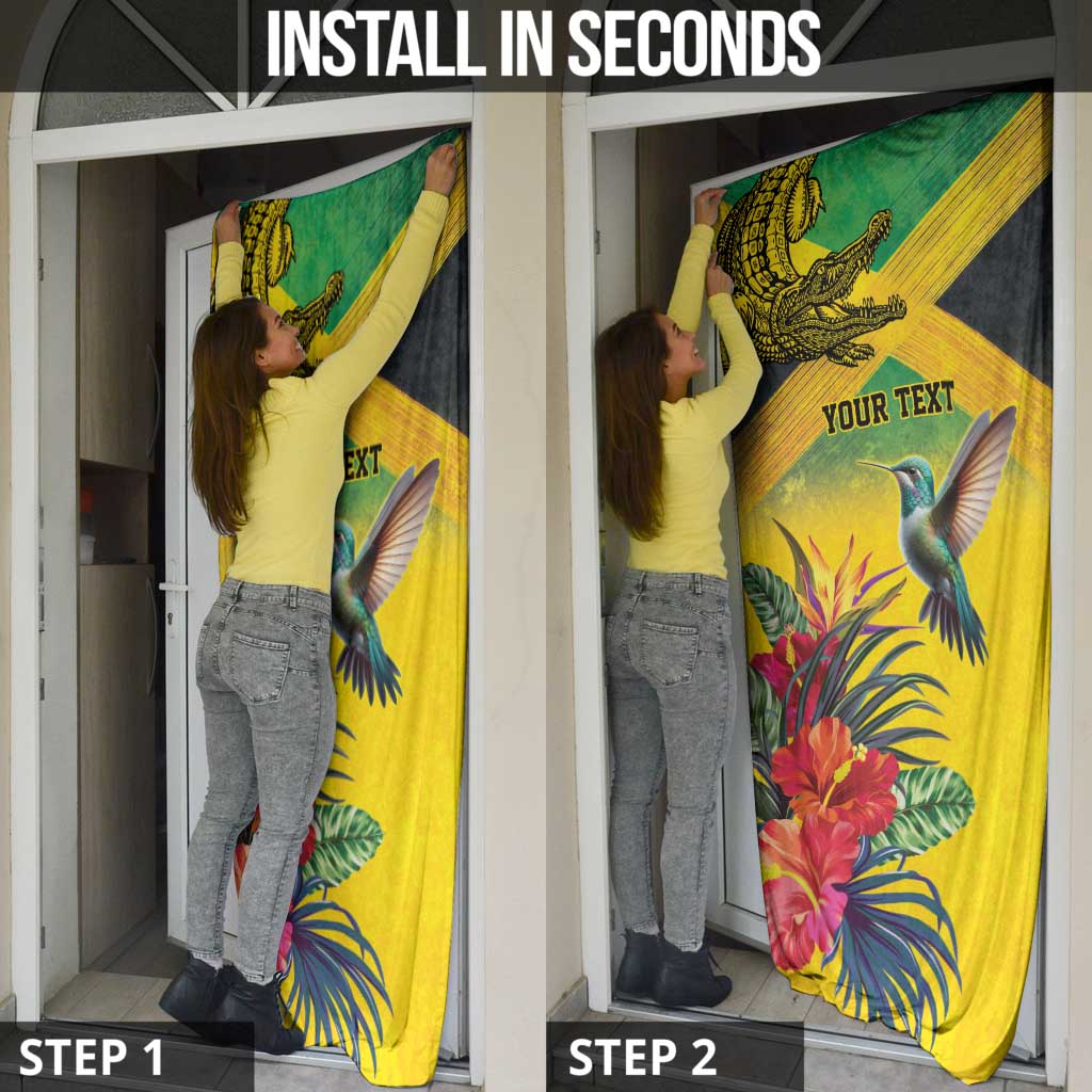 Personalized Jamaica Crocodile Hummingbird Door Cover Tropical Flowers Grunge Flag - Wonder Print Shop