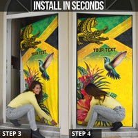 Personalized Jamaica Crocodile Hummingbird Door Cover Tropical Flowers Grunge Flag - Wonder Print Shop