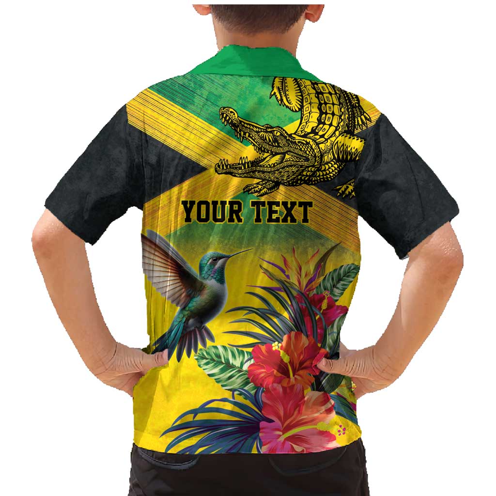 Personalized Jamaica Crocodile Hummingbird Family Matching Mermaid Dress and Hawaiian Shirt Tropical Flowers Grunge Flag - Wonder Print Shop