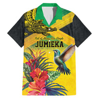 Personalized Jamaica Crocodile Hummingbird Family Matching Mermaid Dress and Hawaiian Shirt Tropical Flowers Grunge Flag - Wonder Print Shop