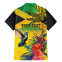 Personalized Jamaica Crocodile Hummingbird Family Matching Mermaid Dress and Hawaiian Shirt Tropical Flowers Grunge Flag - Wonder Print Shop