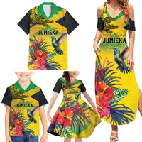 Personalized Jamaica Crocodile Hummingbird Family Matching Summer Maxi Dress and Hawaiian Shirt Tropical Flowers Grunge Flag - Wonder Print Shop
