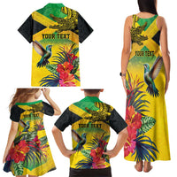 Personalized Jamaica Crocodile Hummingbird Family Matching Tank Maxi Dress and Hawaiian Shirt Tropical Flowers Grunge Flag - Wonder Print Shop