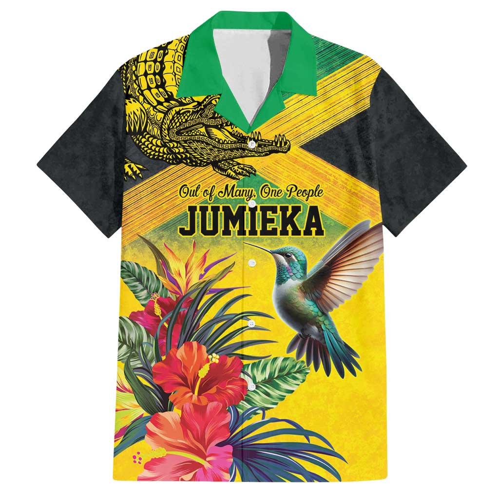 Personalized Jamaica Crocodile Hummingbird Family Matching Tank Maxi Dress and Hawaiian Shirt Tropical Flowers Grunge Flag - Wonder Print Shop
