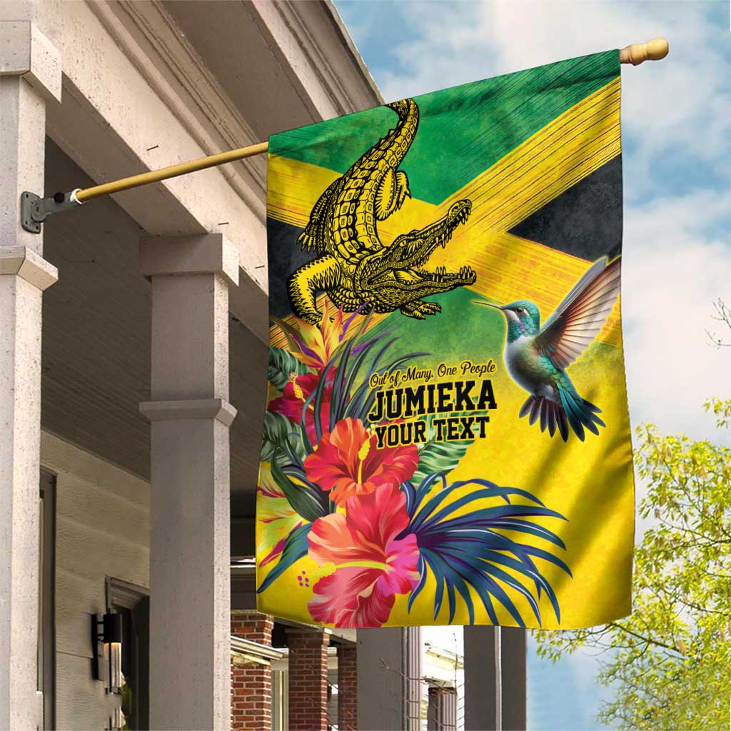 Personalized Jamaica Crocodile Hummingbird Garden Flag Tropical Flowers Grunge Flag - Wonder Print Shop