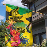 Personalized Jamaica Crocodile Hummingbird Garden Flag Tropical Flowers Grunge Flag - Wonder Print Shop