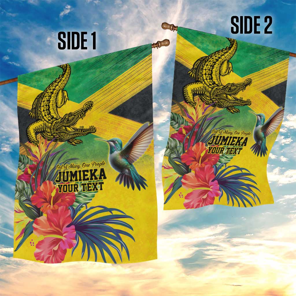 Personalized Jamaica Crocodile Hummingbird Garden Flag Tropical Flowers Grunge Flag - Wonder Print Shop