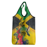 Personalized Jamaica Crocodile Hummingbird Grocery Bag Tropical Flowers Grunge Flag - Wonder Print Shop
