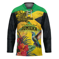 Personalized Jamaica Crocodile Hummingbird Hockey Jersey Tropical Flowers Grunge Flag - Wonder Print Shop
